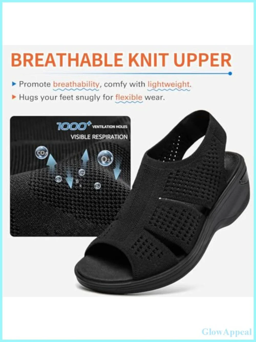 Platform Walking Sandals Memory Foam Open Toe Breathable Mesh Slingback